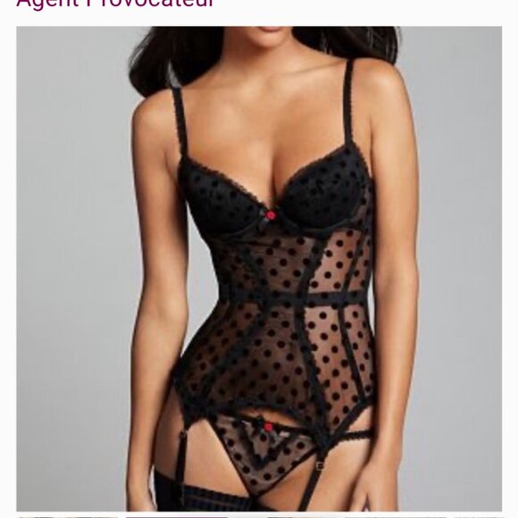 L'Agent By Agent Provocateur Black Rosalyn Basque Push-Up Bustier Sz 34B - Picture 1 of 12